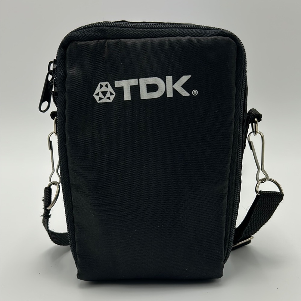 Genuine Vintage TDK Cassette Tape Case/ Pouch Black Zip Up Shoulder Strap